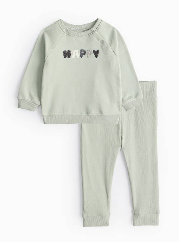 Sage Green Happy Slogan Sweatshirt & Leggings Set 12-18 months